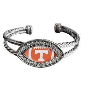 University of Tennessee Volunteers Rhinestone Silver Football Cuff Bracelet